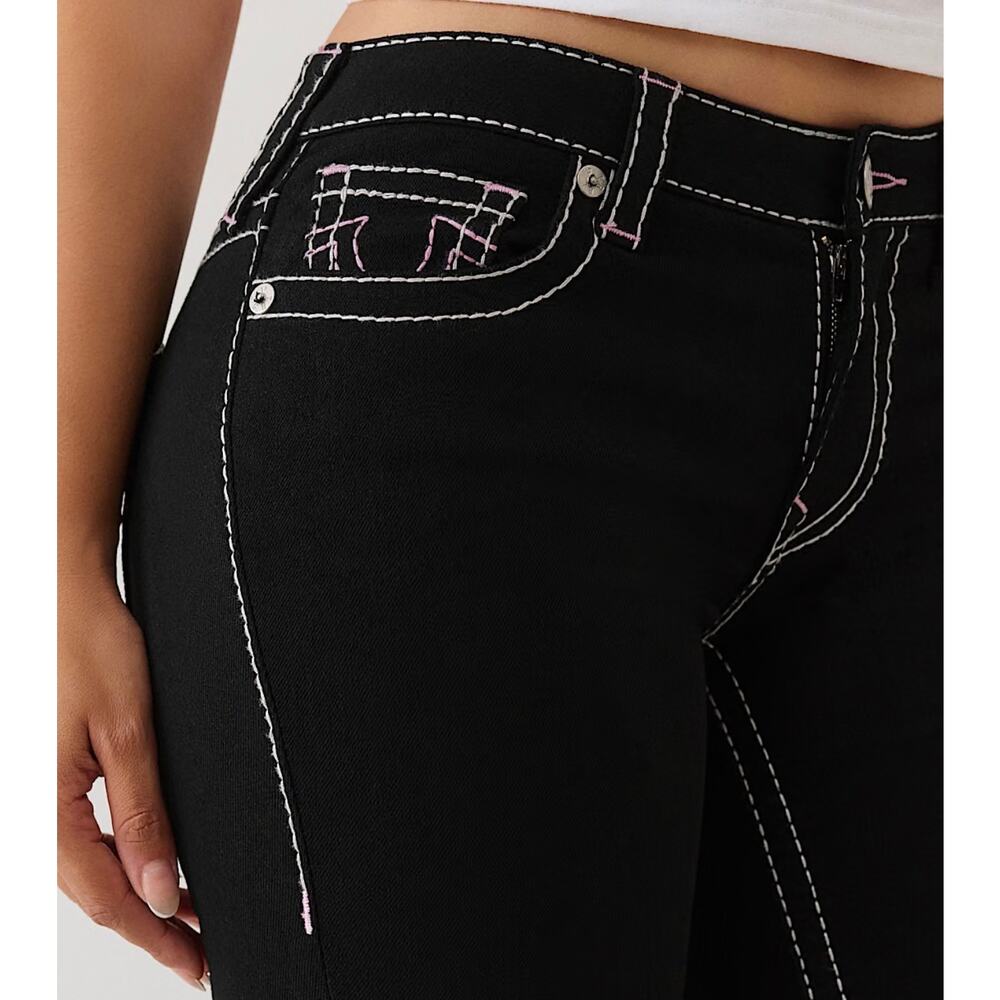 True Religion Becca Mid Rise Black Distressed Bootcut Jeans 26